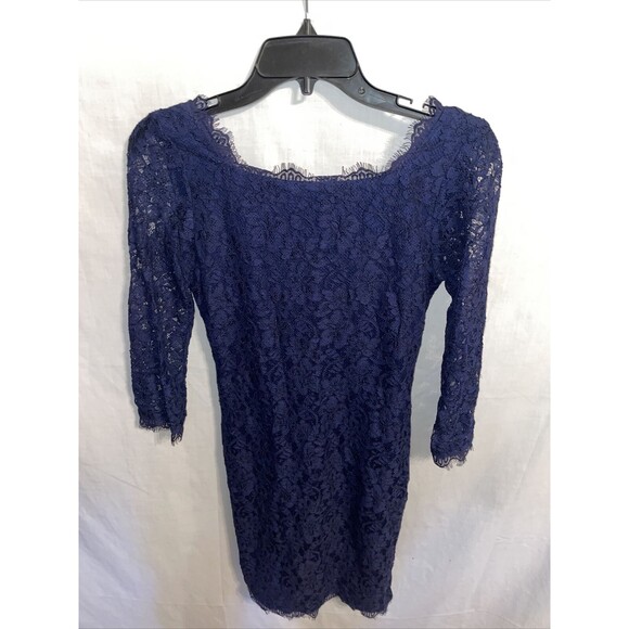 Diane Von Furstenberg Laced Dress Women’s Size 2 Blue 3/4 Sleeve MIDI - Picture 1 of 12